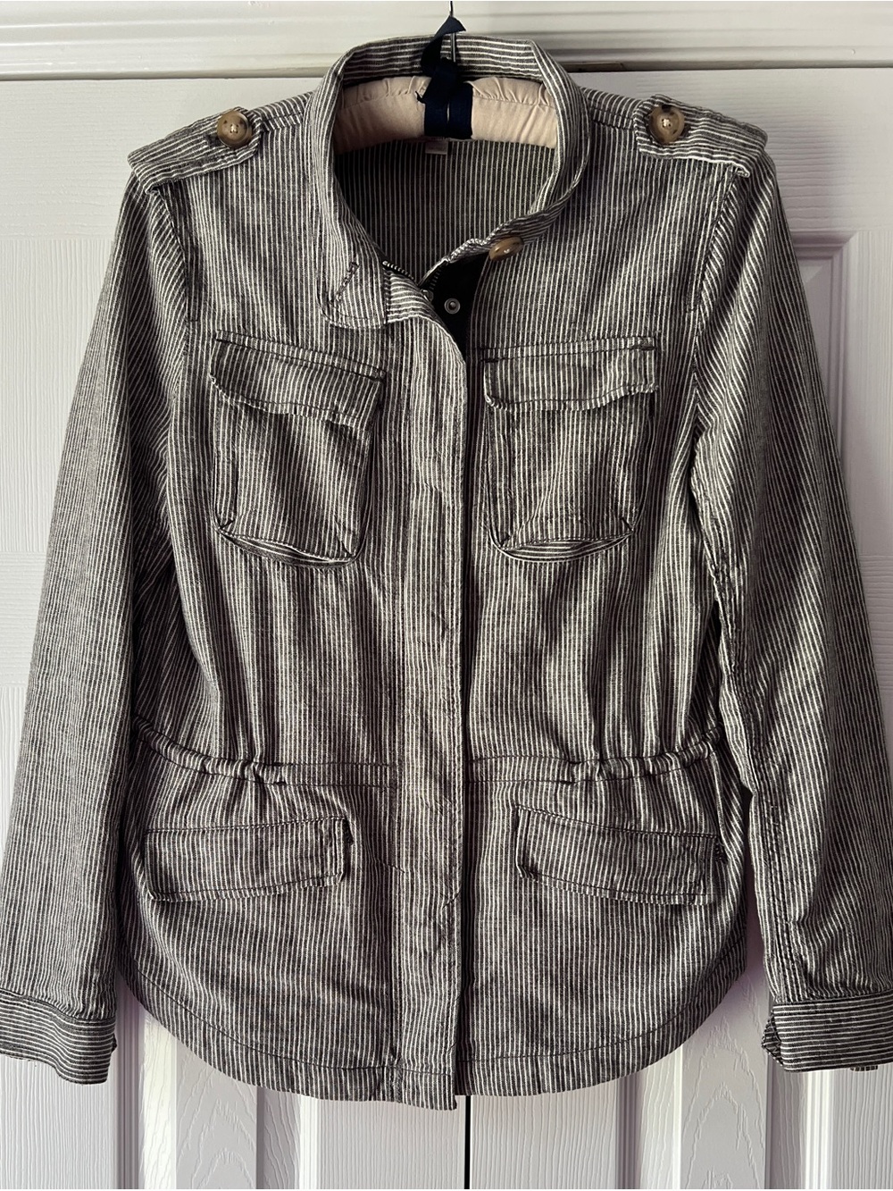 Black and White Striped Utility Women's Jacket - Loft, Size SP
